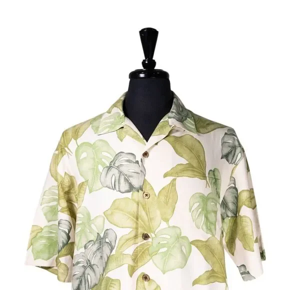 Hilo Hattie Mens Hawaiian Shirt Small Green Floral 100% Silk Aloha Beach Resort - Picture 4 of 8
